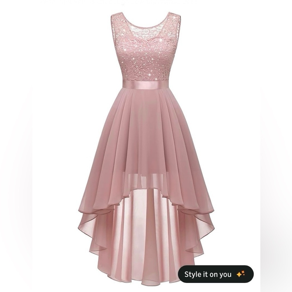 Amazon Blush Pink High-Low Lace Dress